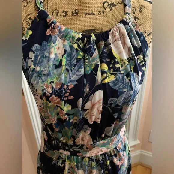 eloges Blue and multi color floral halter toe neck maxi dress Size M NWOT - Picture 6 of 7